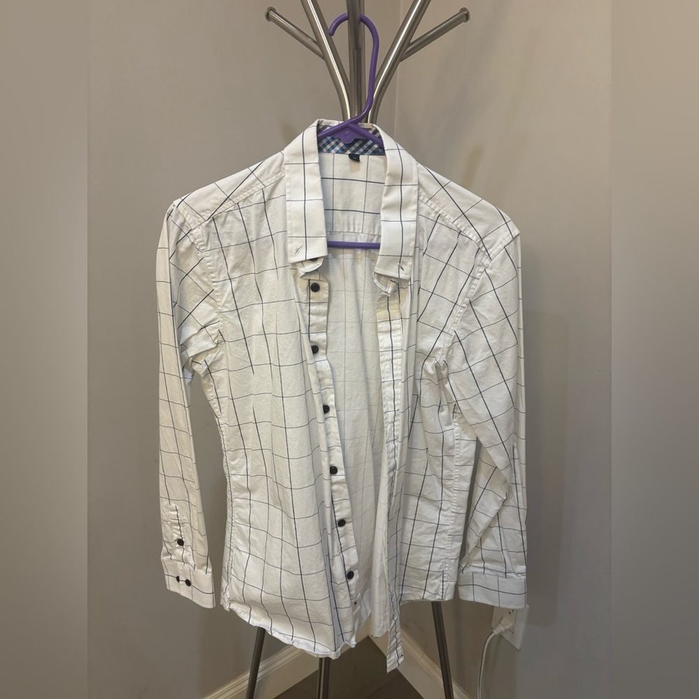 White and Black Grid Men's Shirt